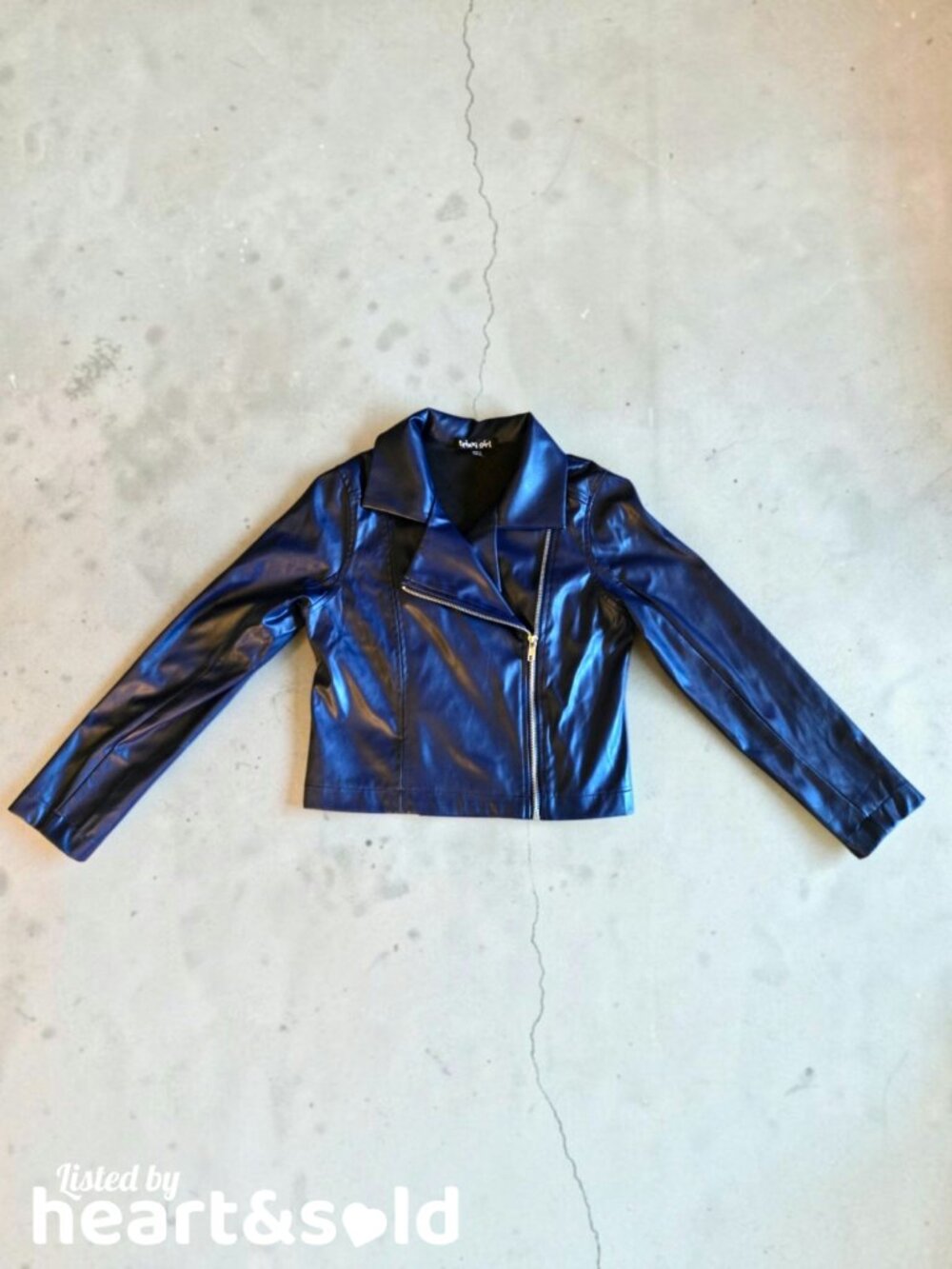 NEW Girls Trixxi Girl Blue Glossy Faux Leather Moto Jacket
